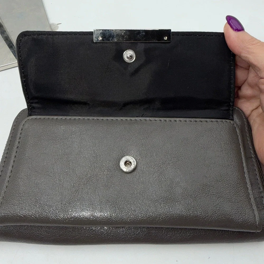 Tahari Gray Wristlet Wallet RFID Identity Protect Zip Around Clutch